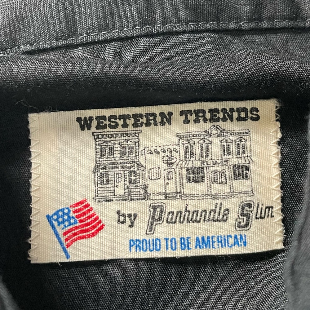 VTG Western Trends by Panhandle Slim Black Pearl Snap Bib Shirt w/ white trim - Picture 8 of 15